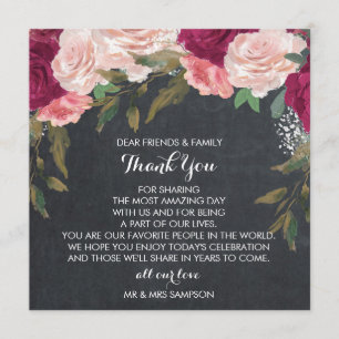 burgundy floral wedding thank you reception card