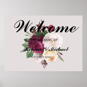Burgundy floral Wedding Welcome Poster