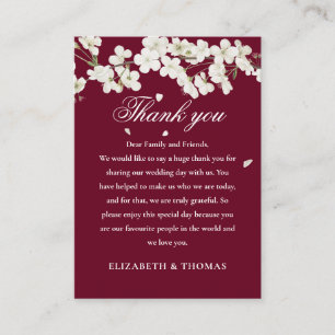 Burgundy Floral Wedding White Blossom Thank You Place Card