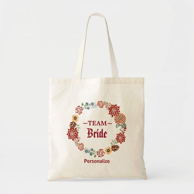 Burgundy Floral Wedding Wreath Tote Bag (Front)