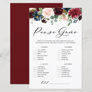 Burgundy Floral What's In Your Purse Shower Game
