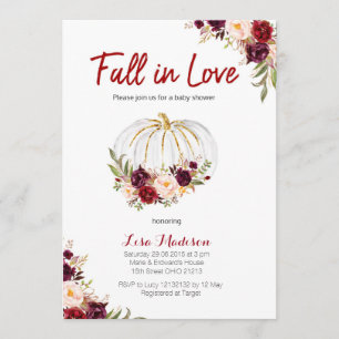 Burgundy Floral White Pumpkin Baby Shower Invitation