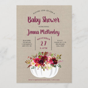 Burgundy Floral White Pumpkin Baby Shower Invitation