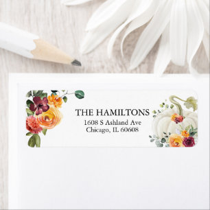 Burgundy Floral White Pumpkin Label Return Address Label