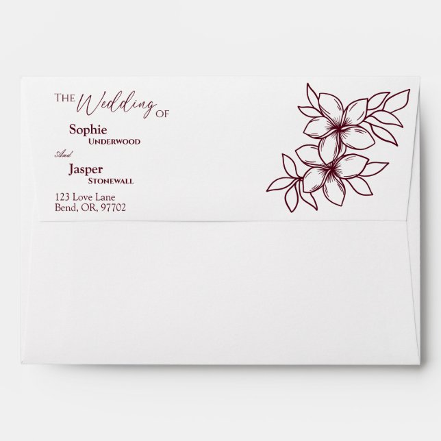 Burgundy Floral White Wedding Envelope (Back (Top Flap))