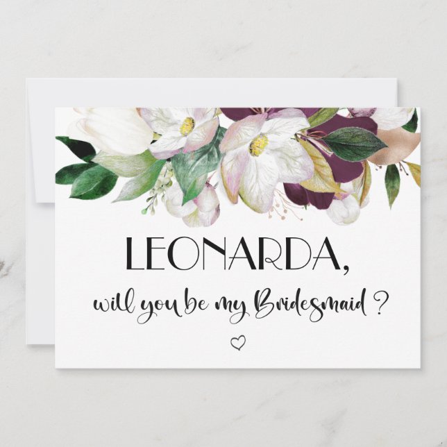 Burgundy Floral Will you be my Bridesmaid proposal Invitation (Front)