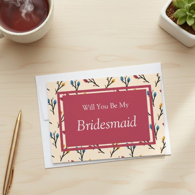Burgundy Floral Will You Be My Bridesmaid Proposal Invitation (Creator Uploaded)