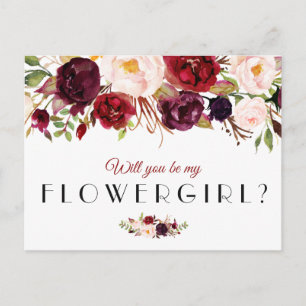 burgundy floral will you be my flowergirl card