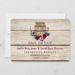 Burgundy Floral Wine Barrel Fall Save The Date