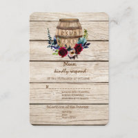 Burgundy Floral Wine Barrel Fall Wedding RSVP