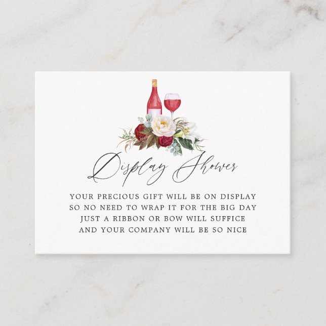 Burgundy Floral Wine Tasting Bridal Shower Game Enclosure Card (Front)