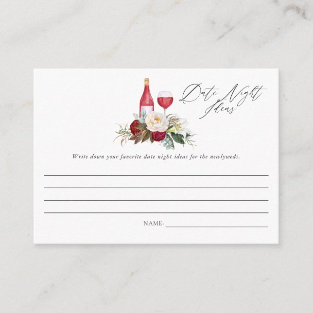 Burgundy Floral Wine Tasting Bridal Shower Game Enclosure Card (Front)