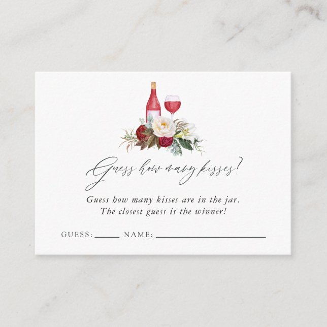 Burgundy Floral Wine Tasting Bridal Shower Game Enclosure Card (Front)