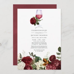 Burgundy Floral Wine Tasting Celebration of Life Invitation