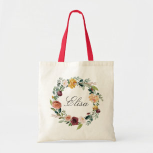 Burgundy Floral Wreath Bridesmaid Tote Bag