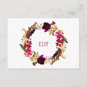 Burgundy Floral Wreath RSVP entree choice Card