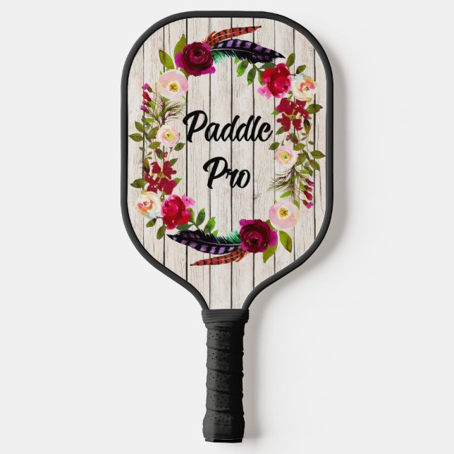 Burgundy Florals, Feathers, Wood 2 Paddle Pro (Back)