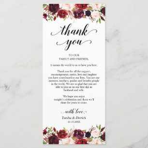 Burgundy Florals, Place Setting Thank You Card