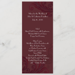 Burgundy Flourish Skinny Wedding Table Menu