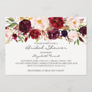 Burgundy flower bridal shower invitation