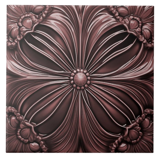 Burgundy Flower Ceramic Tile (Front)