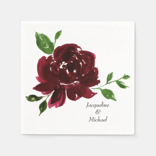 Burgundy Flower Custom Couple Names Wedding  Napkin