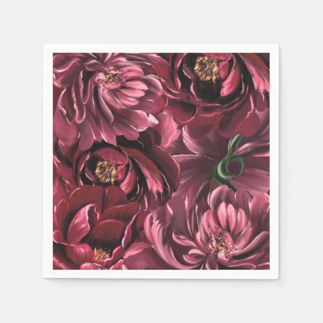 Burgundy Flower Elegance Wedding Napkin (Front)