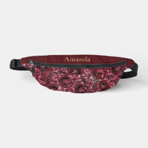 Burgundy Flower Elegance with Gold Accent Bum Bags