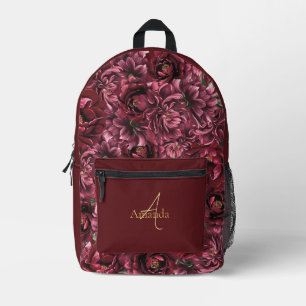 Burgundy Flower Elegance with Gold Accent Printed Backpack