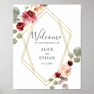 Burgundy Flower Eucalyptus Wedding Welcome Poster