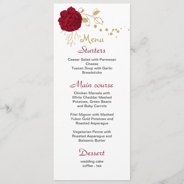 burgundy flower gold &white wedding menu (Front)