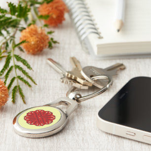 Burgundy Flower Ribbon by Kenneth Yoncich Key Ring