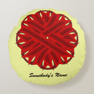 Burgundy Flower Ribbon by Kenneth Yoncich Round Cushion
