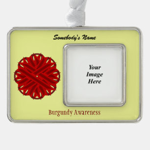 Burgundy Flower Ribbon Tmpl(H-O)by Kenneth Yoncich Silver Plated Framed Ornament