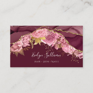 burgundy flowers agate business card
