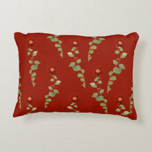 Burgundy flowers and green: decorative cushion