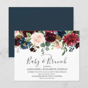 Burgundy Flowers Baby & Brunch Baby Shower invite