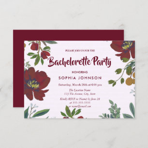 Burgundy Flowers Bachelorette Party Invitation