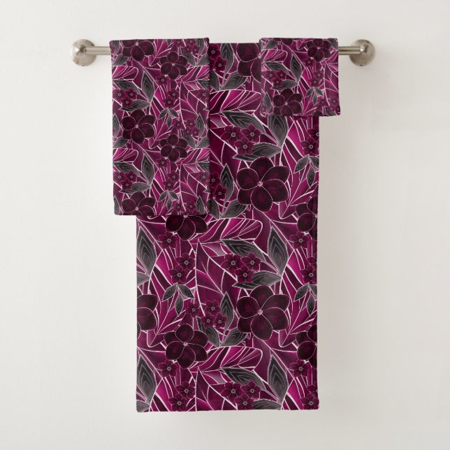 Burgundy flowers. bath towel set (Insitu)