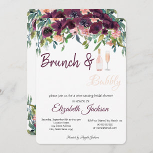 Burgundy Flowers Brunch & Bubbly Bridal Shower   Invitation
