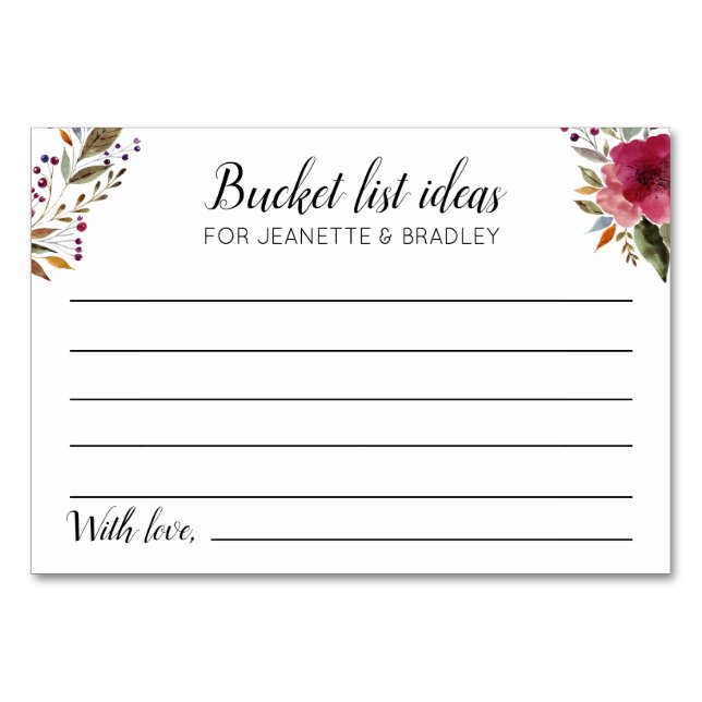Burgundy Flowers Bucket List Ideas Wedding Cards (Front)