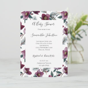 Burgundy Flowers Country Baby Shower Invitation