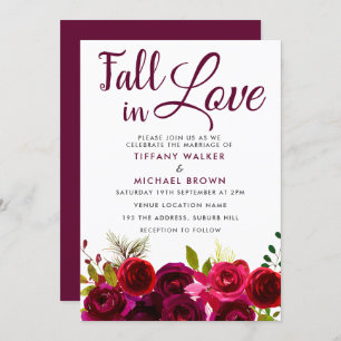 Burgundy Flowers Fall In Love Wedding Invitation