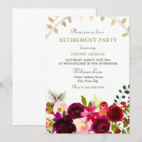 Burgundy Flowers Gold Leaf Retirement Party