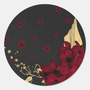 burgundy flowers gold leaves black classic round s sticker