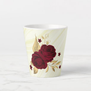 burgundy flowers gold leaves marble latte mug