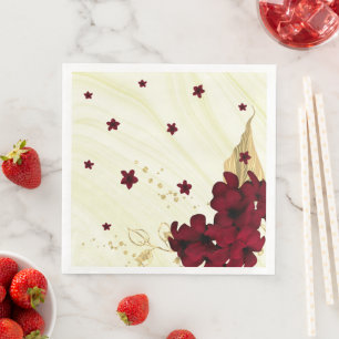 burgundy flowers gold leaves marble napkin