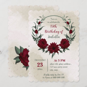 Burgundy flowers greenery botanical birthday invitation