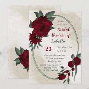 Burgundy flowers greenery geometric bridal shower invitation