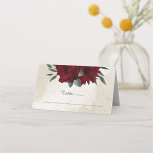 Burgundy flowers greenery place card